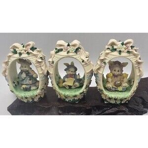 Set Of 3 Vintage Resin Egg Cut Out Easter  Decorations Bunnies